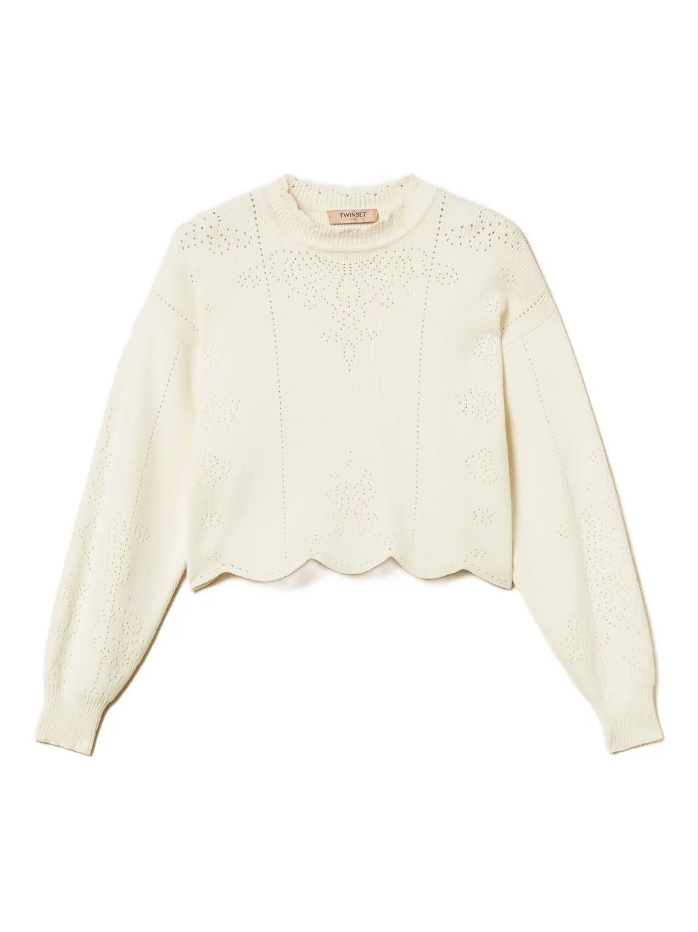Twinset Scallop-hem Cropped Jumper In Neutral