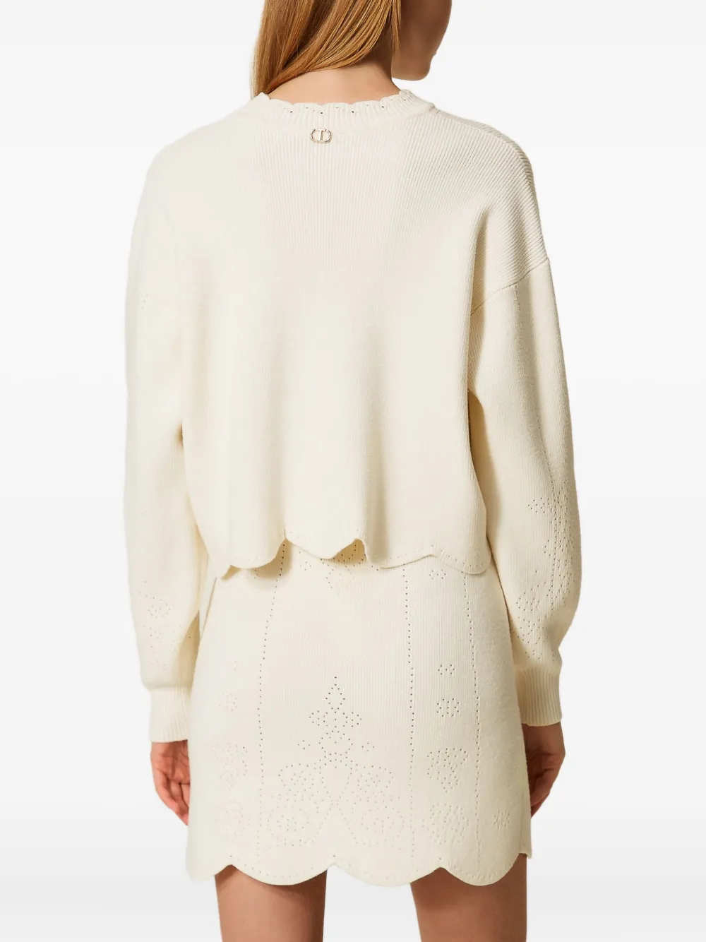 Twinset Scallop-hem Cropped Jumper In Neutral