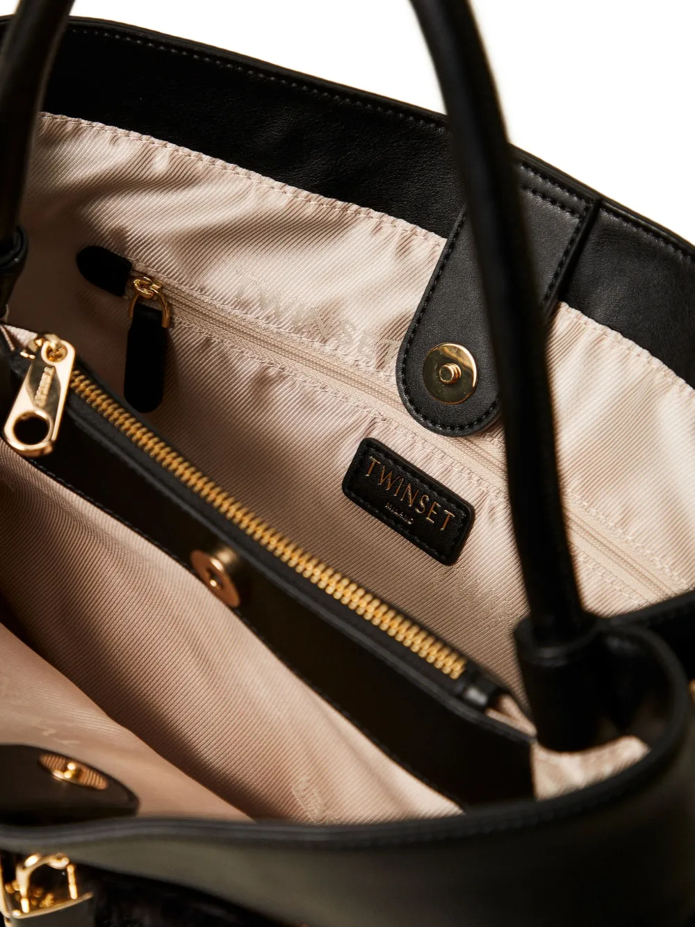 TWINSET Leren shopper met afwerking van bont Zwart