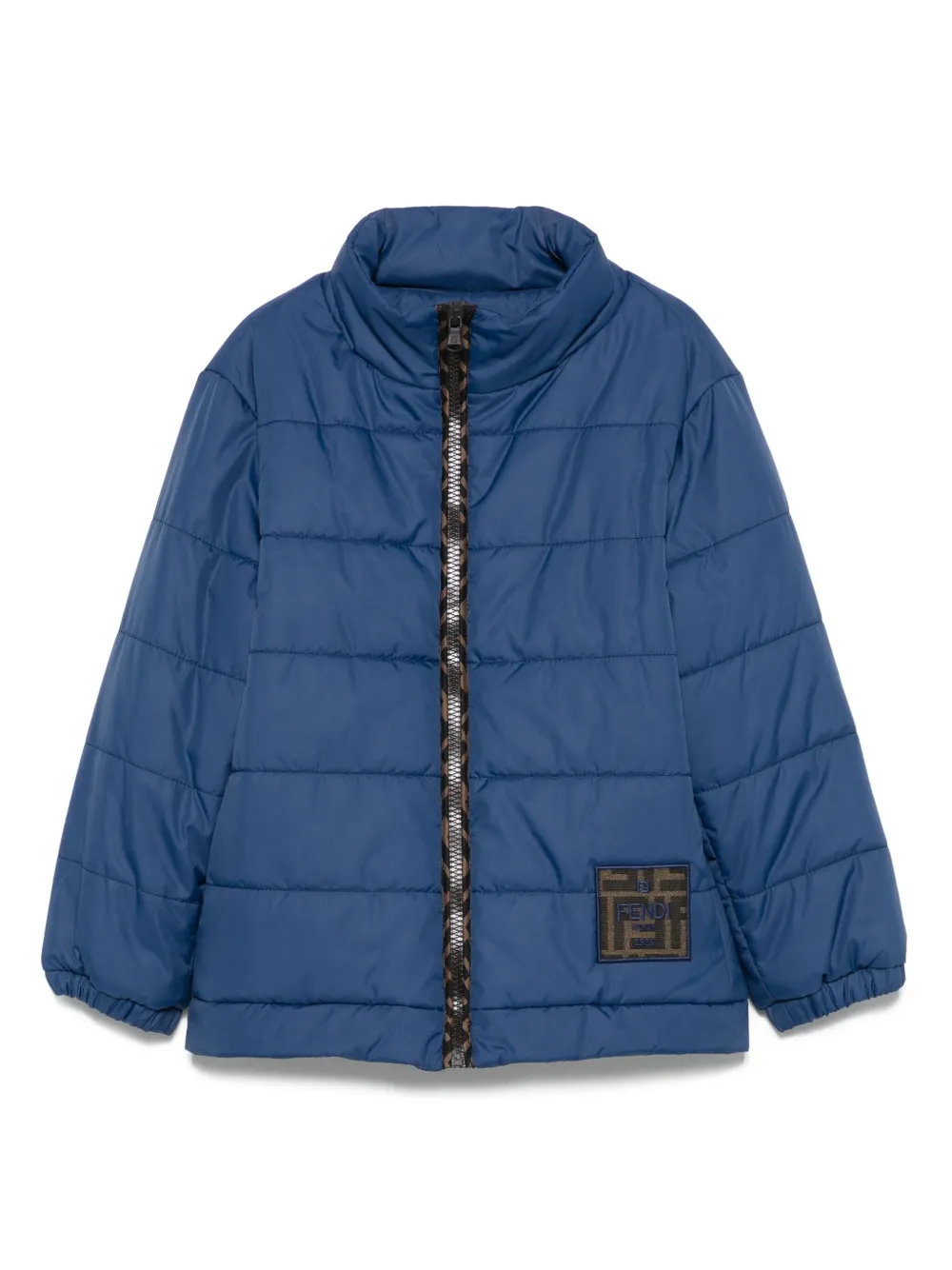 Fendi Kids Gewatteerd jack met logoplakkaat Blauw