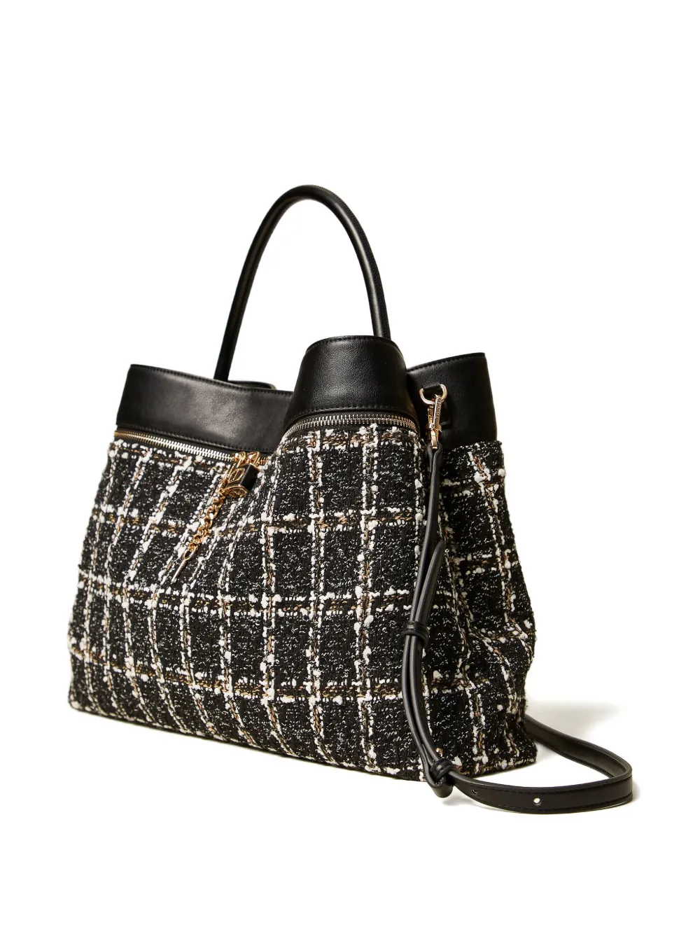 TWINSET Geruite tweed shopper - Zwart