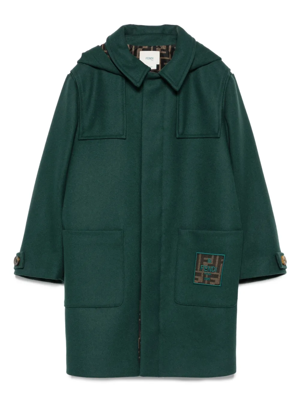 Fendi Kids Jas met capuchon en opgestikte zak Groen