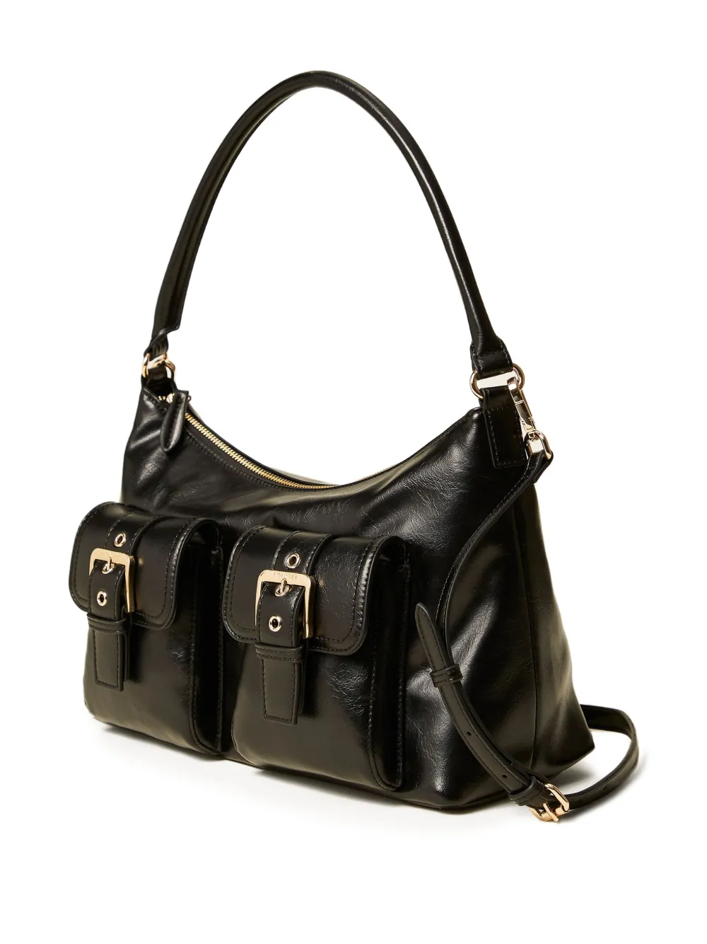 Twinset Pocket-embellished Buckle-detail Shoulder Bag In Black