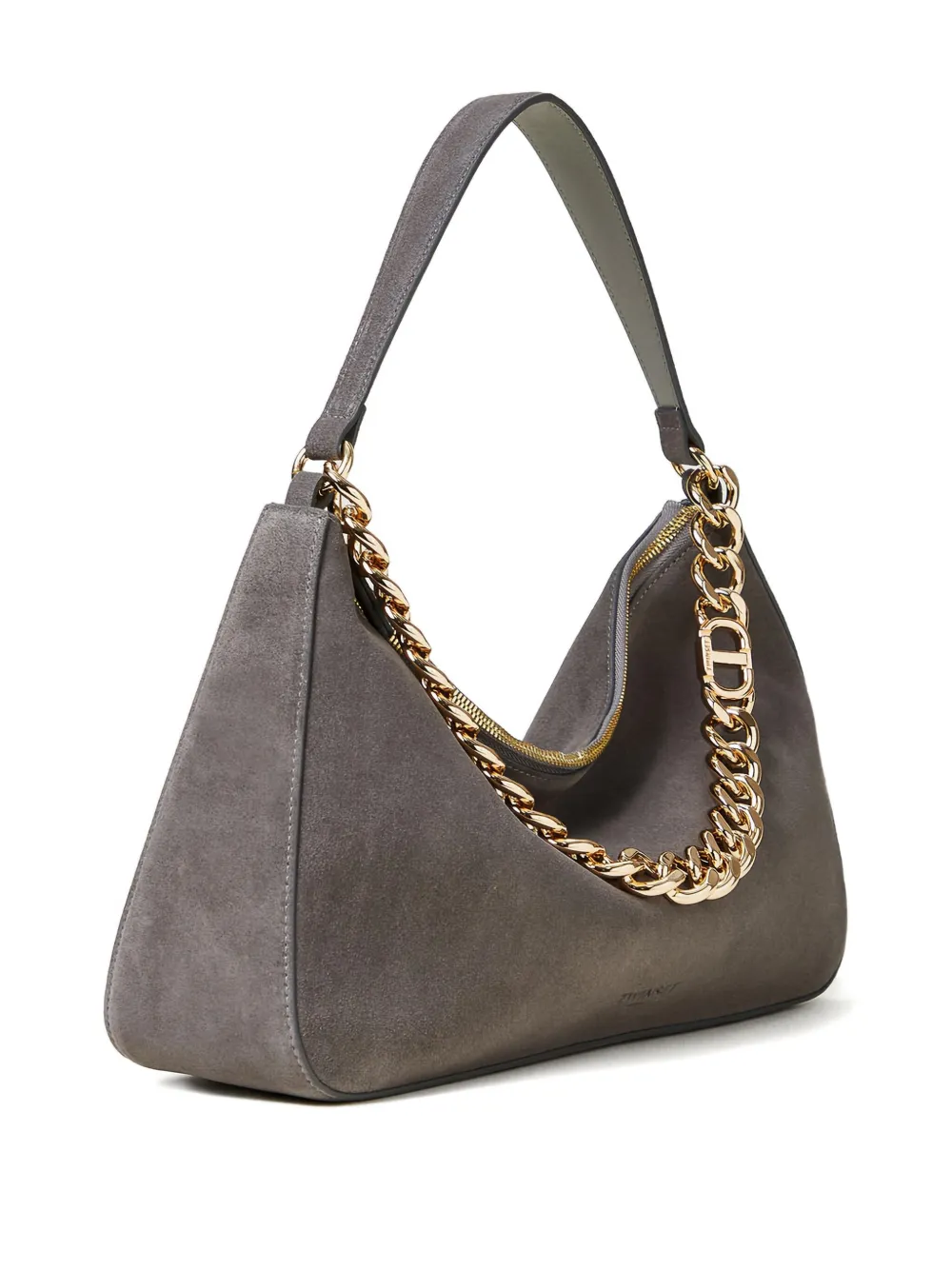 Twinset Chain-embellished Suede Shoulder Bag In Brown