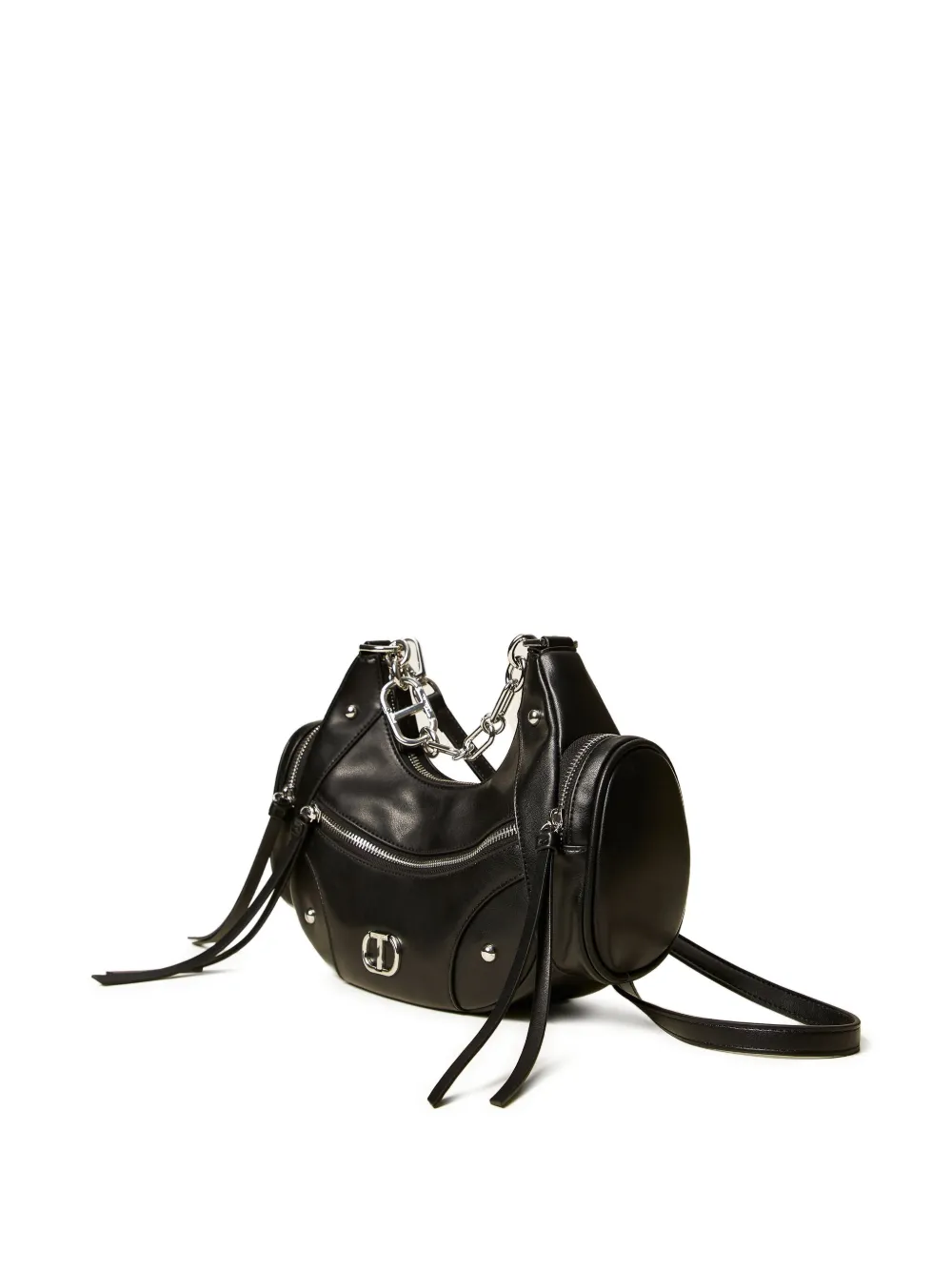 Twinset Chain-trimmed Pocket-embellished Shoulder Bag In Black