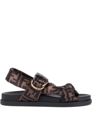 FENDI Feel FF Logo Sandals | Brown | FARFETCH