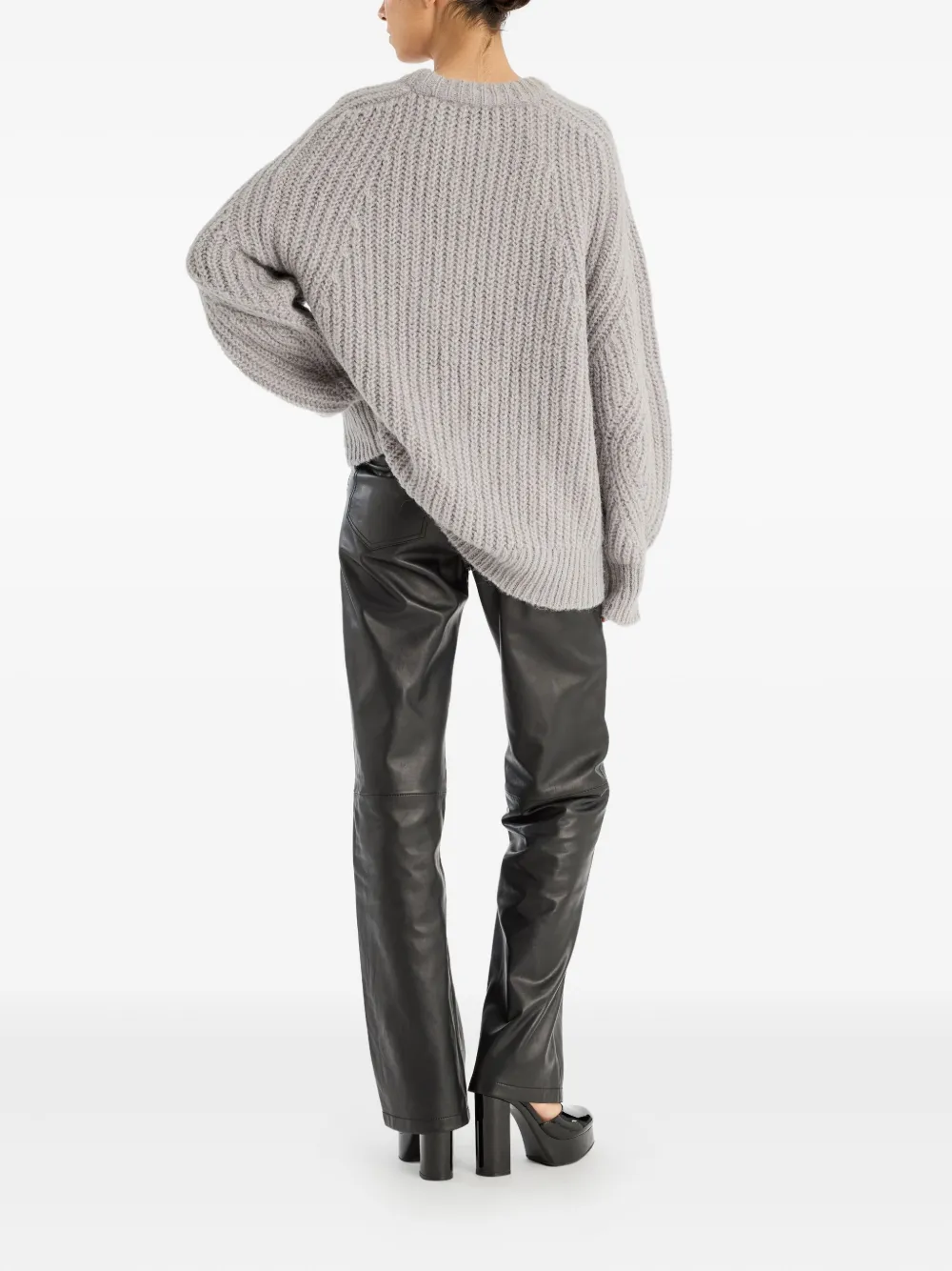 Rotate Birger Christensen Chunky Knit Crew Neck Sweater In Animal Print