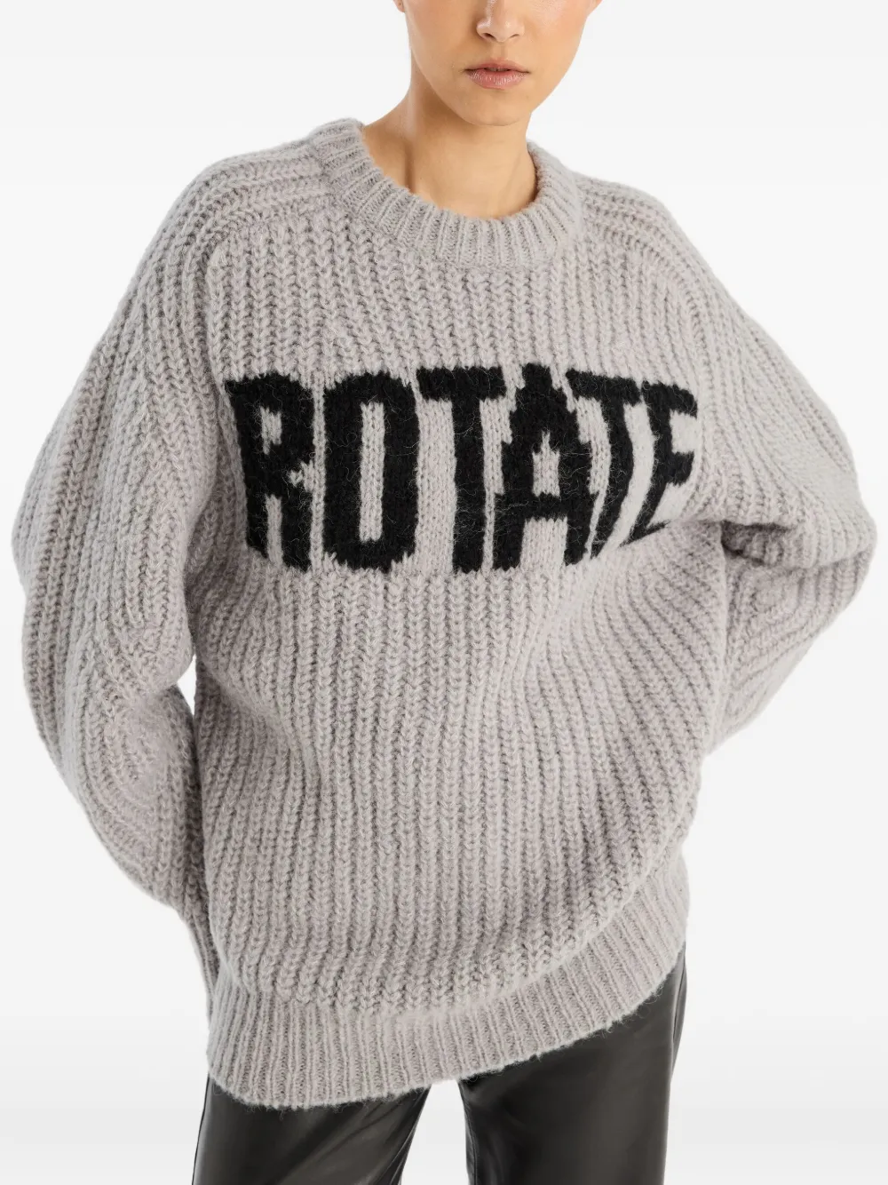 Rotate Birger Christensen Chunky Knit Crew Neck Sweater In Animal Print