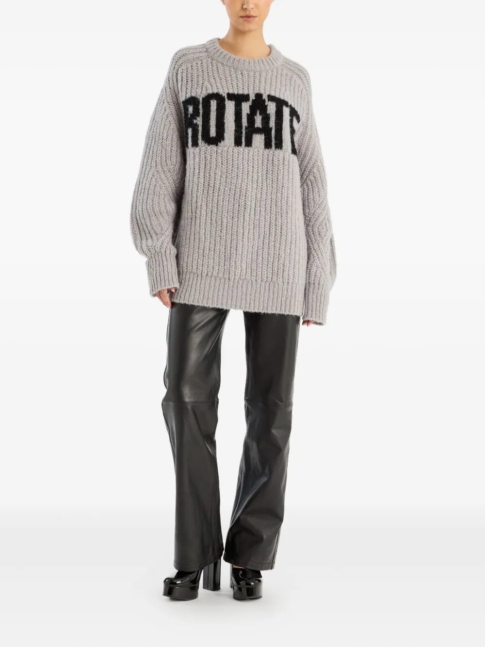 Rotate Birger Christensen Chunky Knit Crew Neck Sweater In Animal Print