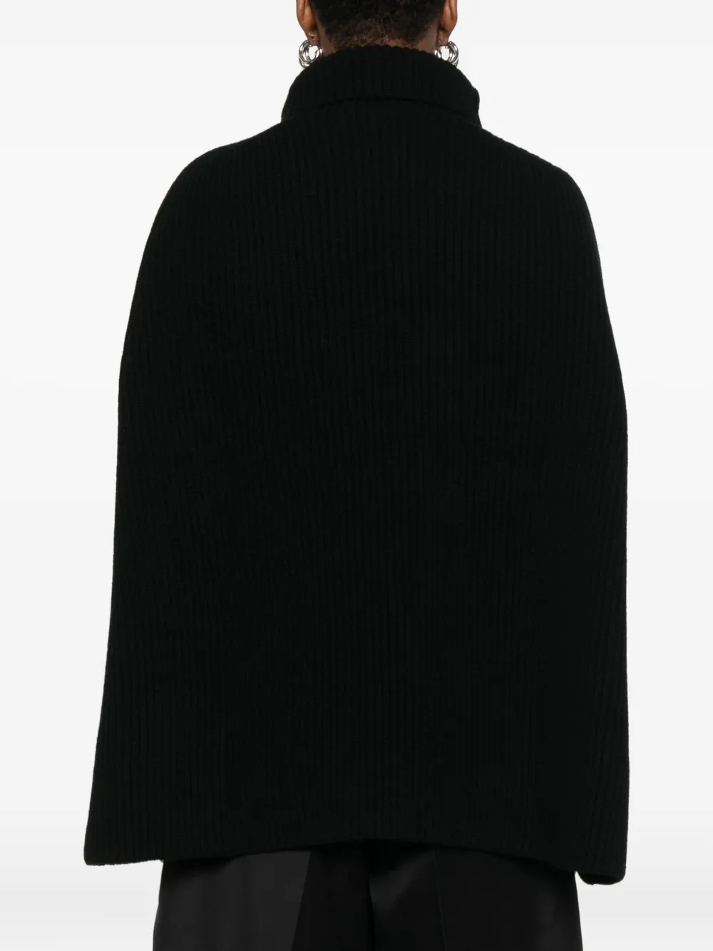 Jil Sander Ribbed Turtleneck Cape In Black
