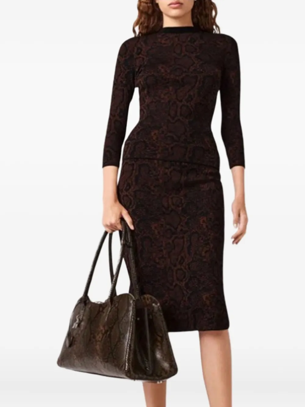 Stella McCartney snakeskin-print pencil midi skirt - Bruin