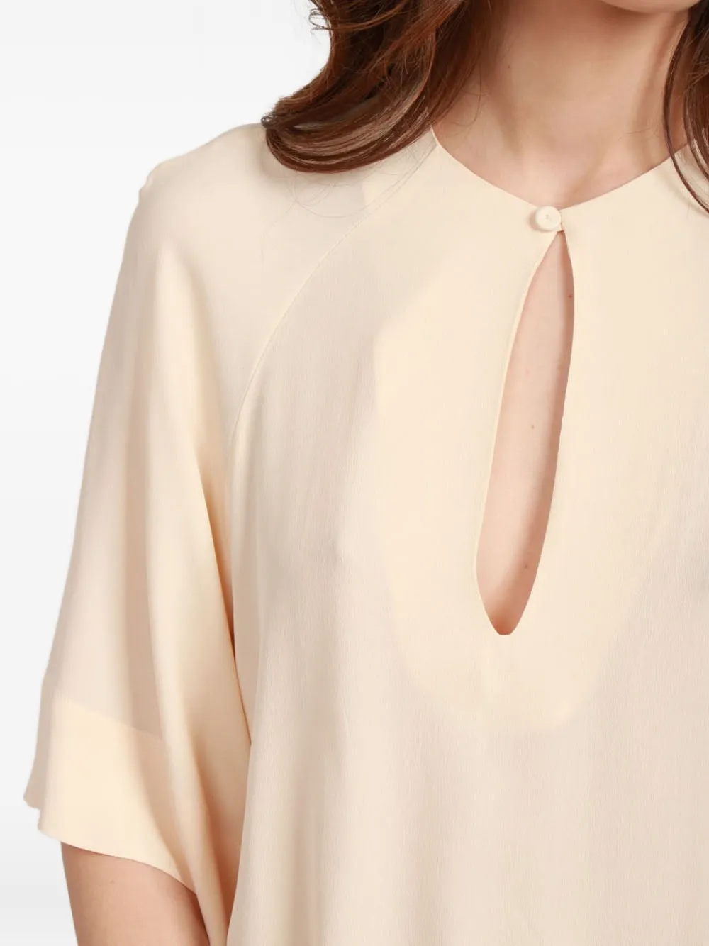 Semicouture Keyhole-neckline Short-sleeve Top In Neutral