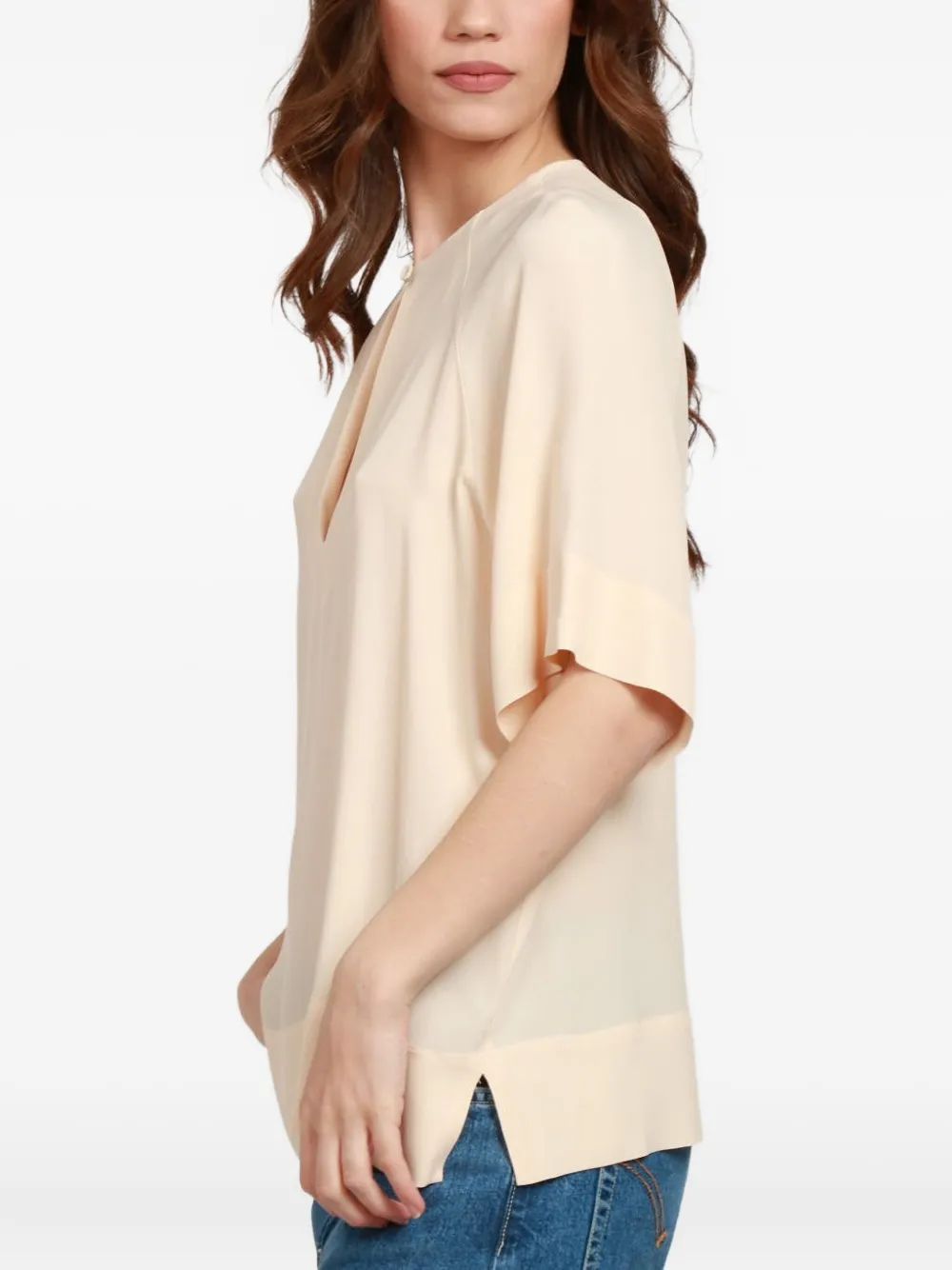 Semicouture Keyhole-neckline Short-sleeve Top In Neutral