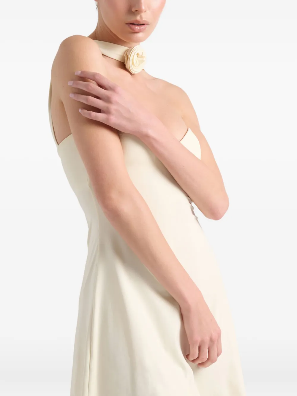 La Reveche Arya Neckholder-Minikleid mit Rosendetail - Nude