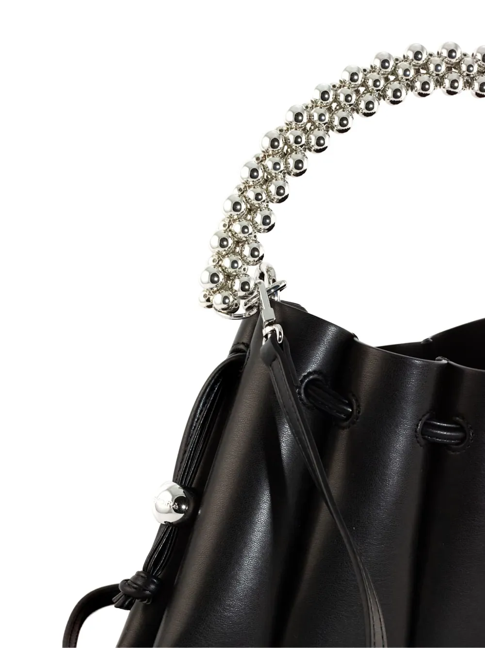 Themoirè Beaded-handle Pleated Shoulder Bag In Black