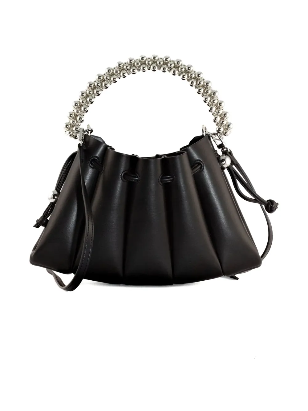 Themoirè Beaded-handle Pleated Shoulder Bag In Black