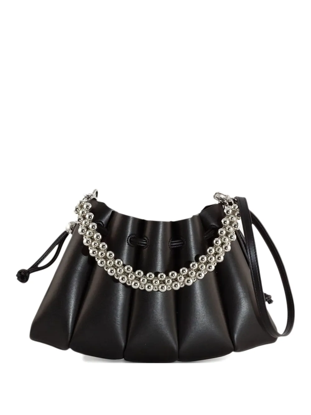 Themoirè Beaded-handle Pleated Shoulder Bag In Black