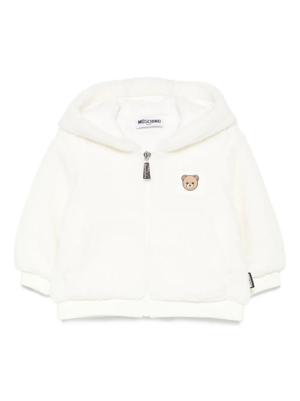 Moschino Kids teddy-embroidered hooded jacket Wit
