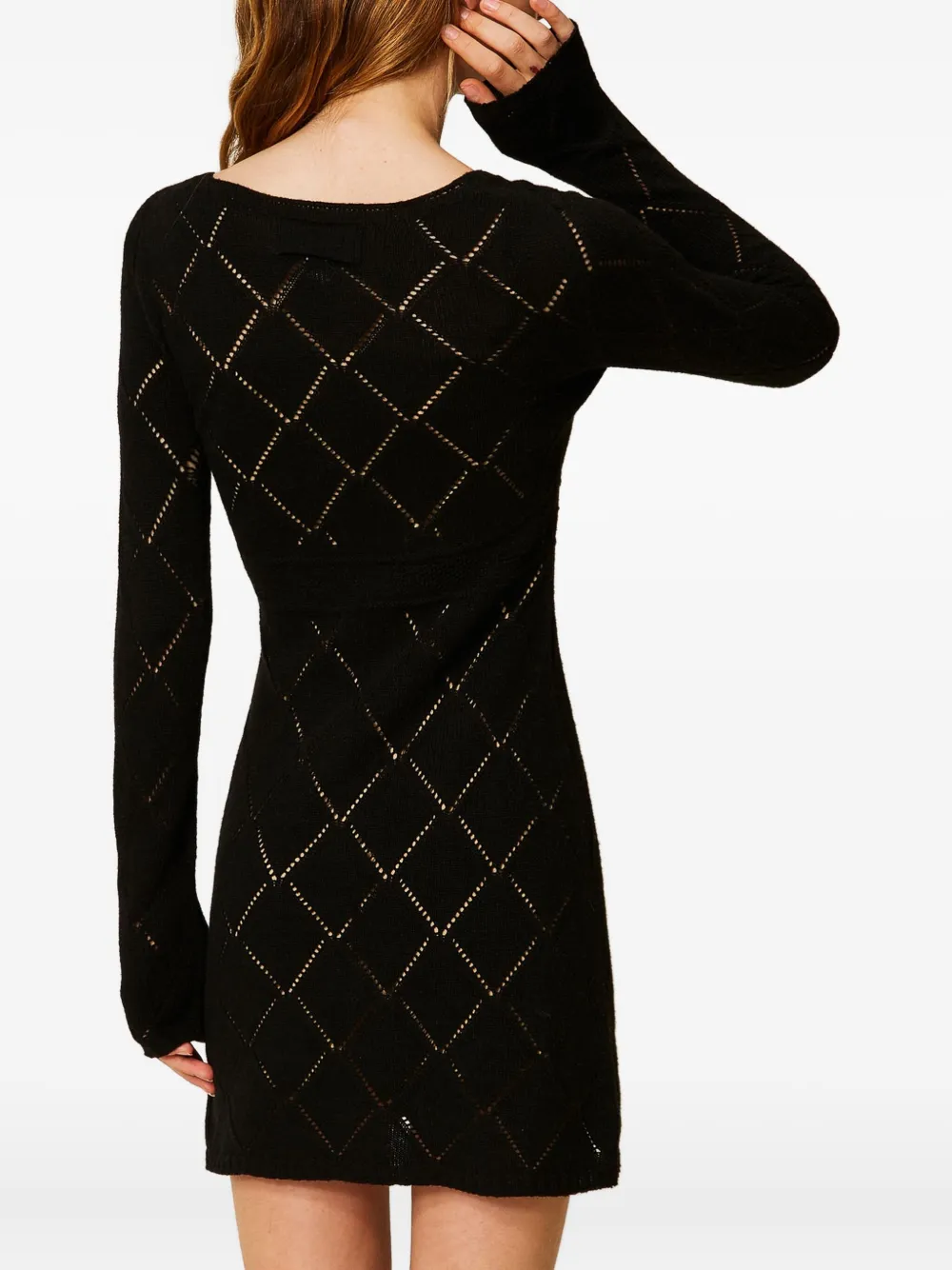TWINSET diamond-pattern long-sleeve mini dress Zwart