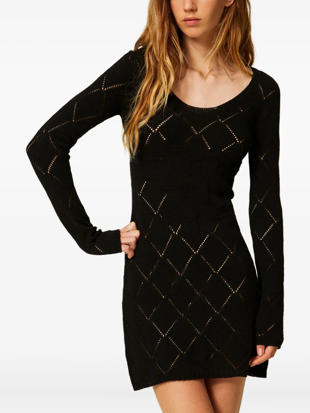 TWINSET diamond-pattern long-sleeve mini dress Zwart