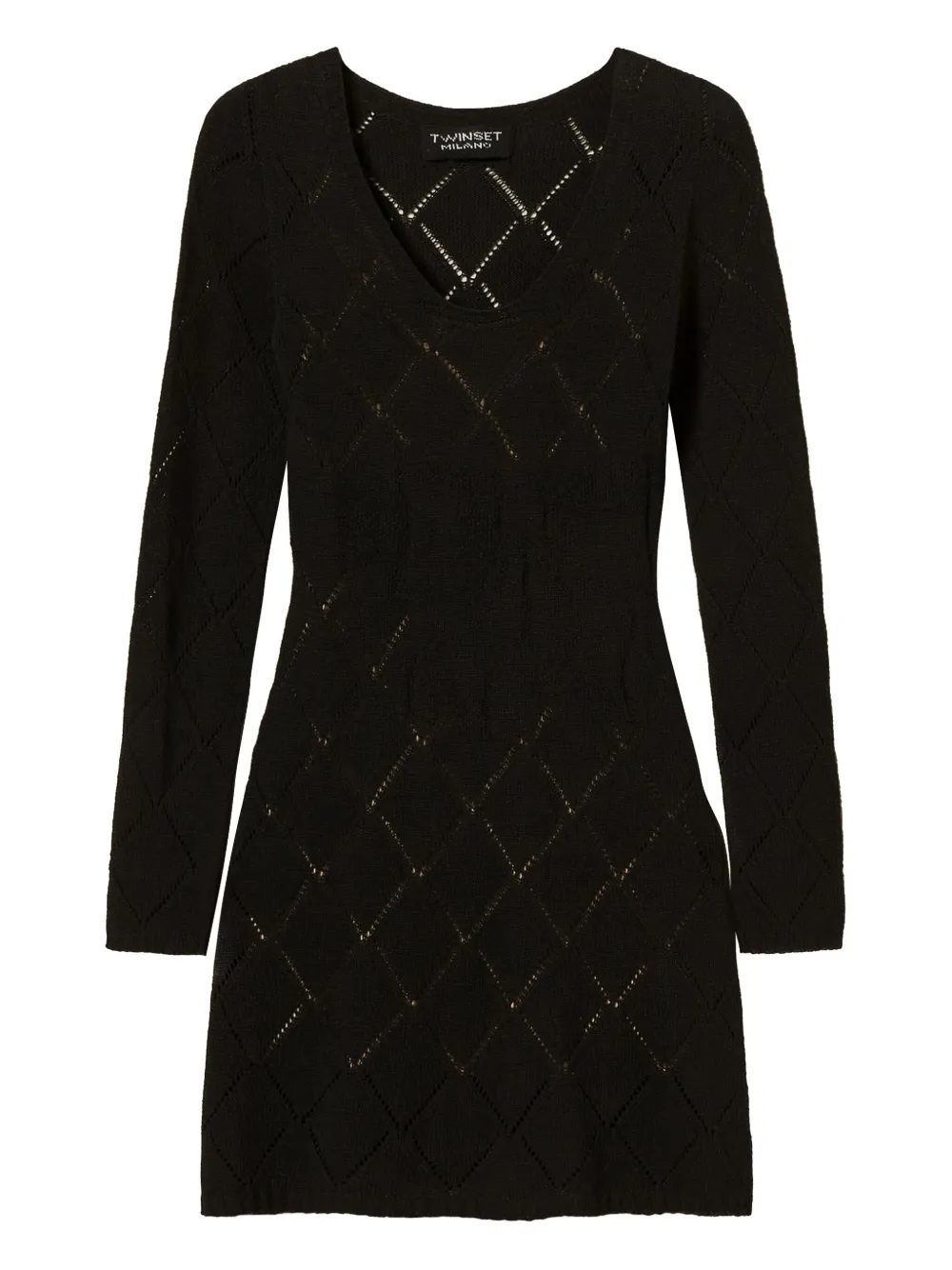 TWINSET diamond-pattern long-sleeve mini dress Zwart