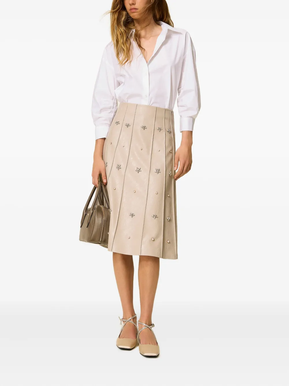 TWINSET Midi-rok verfraaid met kristallen Beige