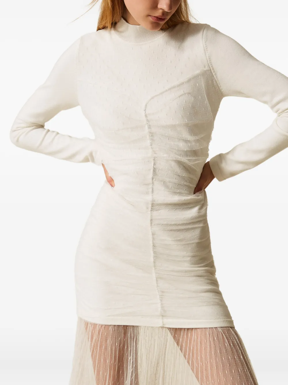 TWINSET Gebreide tulen maxi-jurk Wit