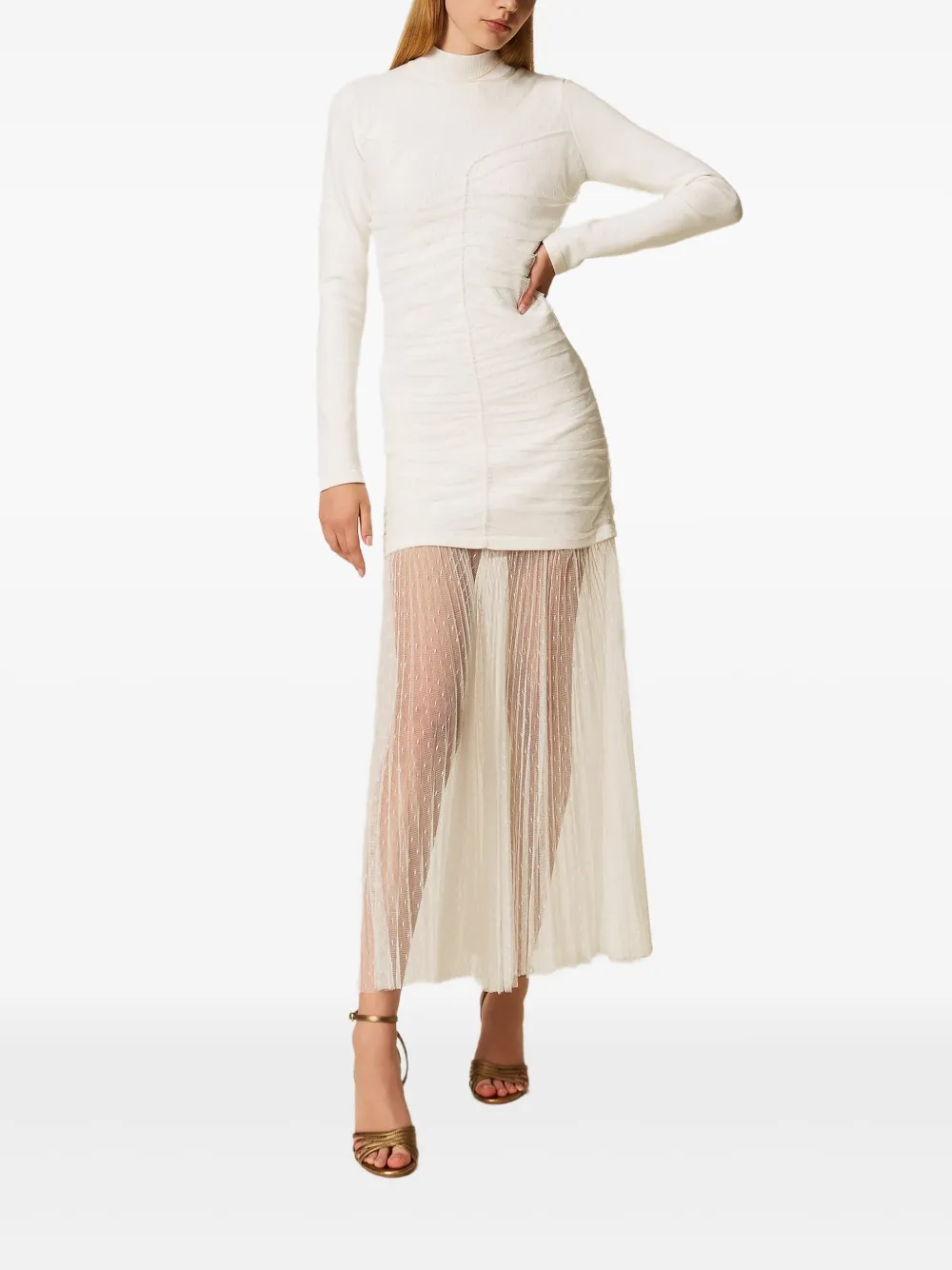 TWINSET Gebreide tulen maxi-jurk - Wit