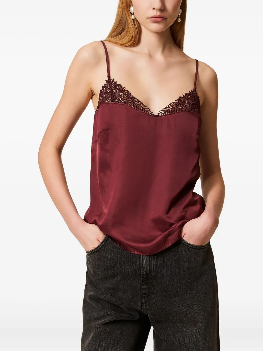 TWINSET Top met afwerking van kant Rood