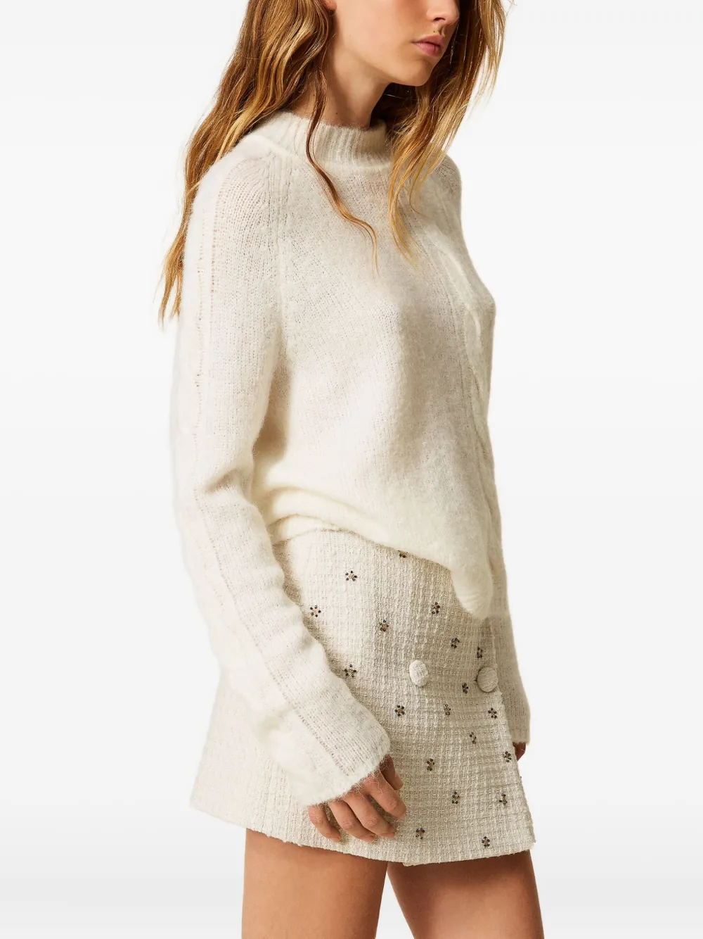 Twinset Turtleneck Cable-knit Sweater In White