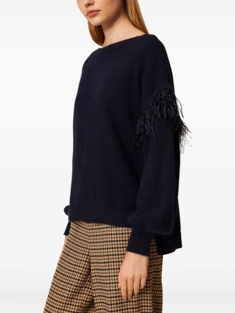 Twinset Feather-trim Sweater In Black