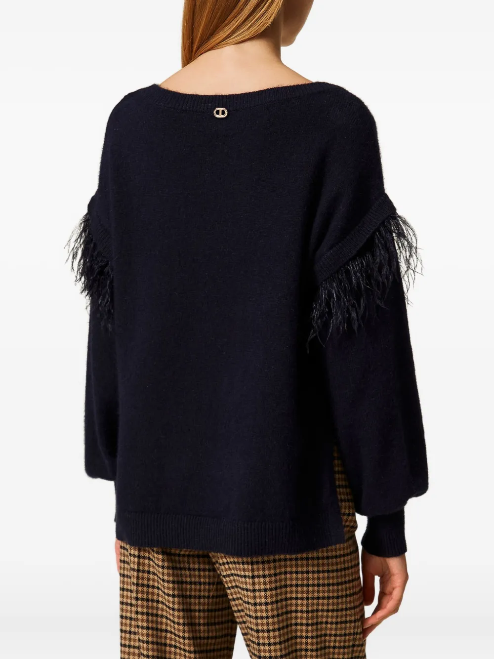 Twinset Feather-trim Sweater In Black