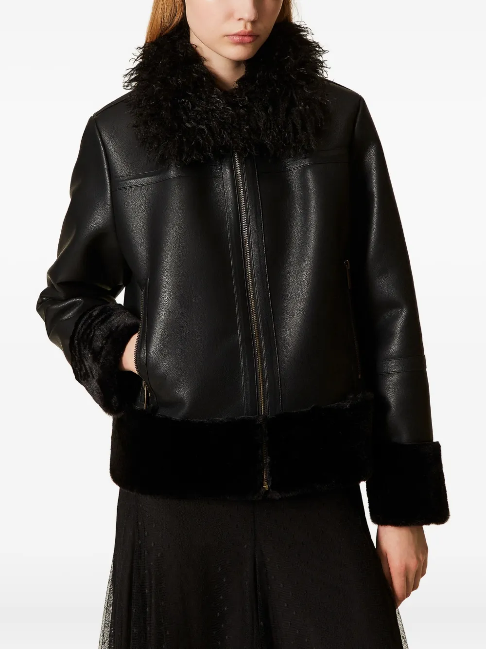 TWINSET Jas van imitatieleer Zwart