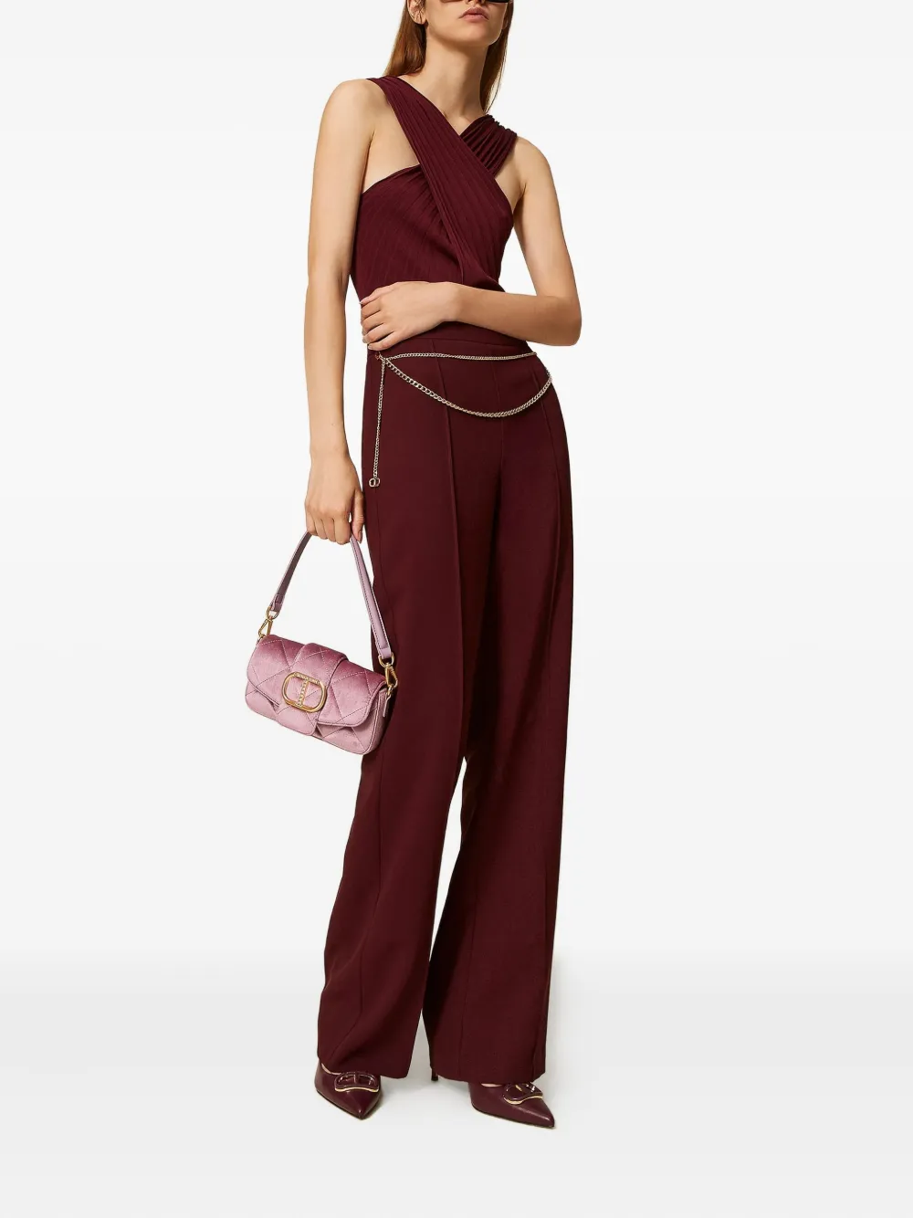 TWINSET Gekruiste geribbelde top Rood