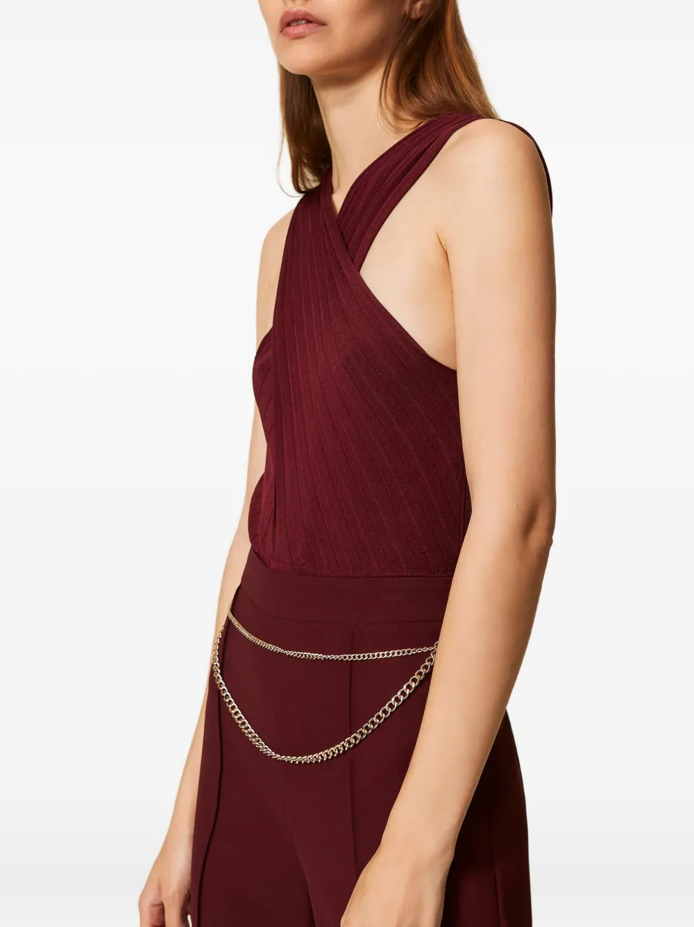 TWINSET Gekruiste geribbelde top Rood