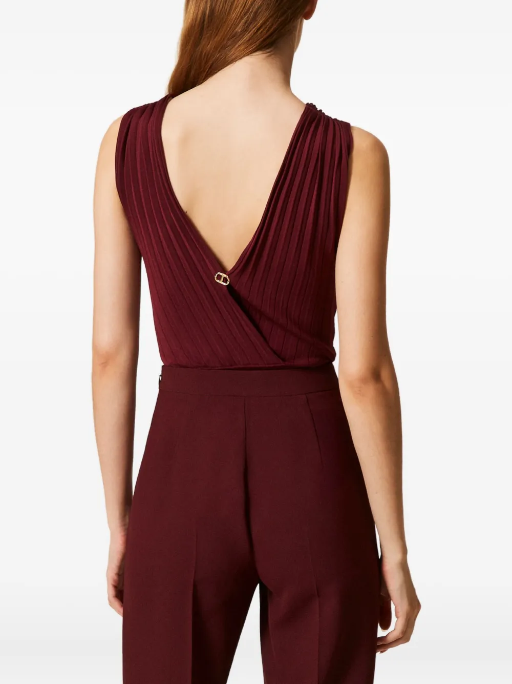 TWINSET Gekruiste geribbelde top Rood