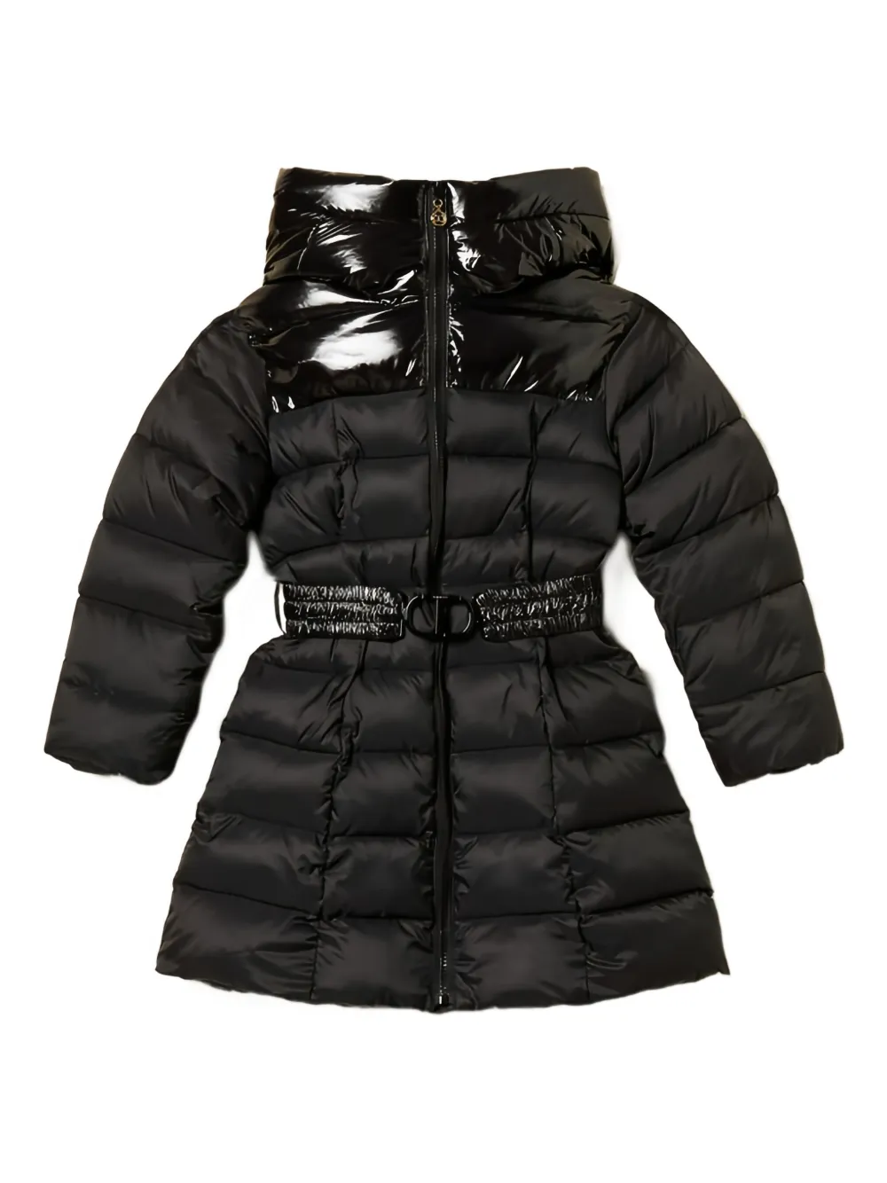 TWINSET Kids shiny-panel belted puffer coat - Nero