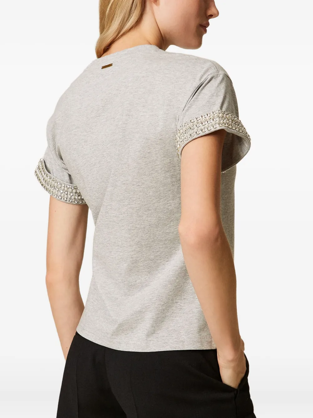 TWINSET T-shirt verfraaid met stras en parel Grijs