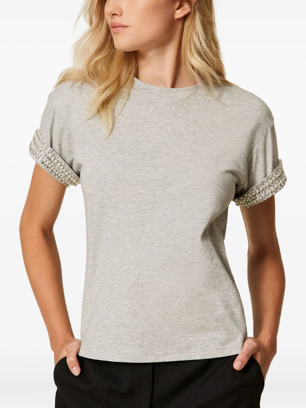TWINSET T-shirt verfraaid met stras en parel Grijs