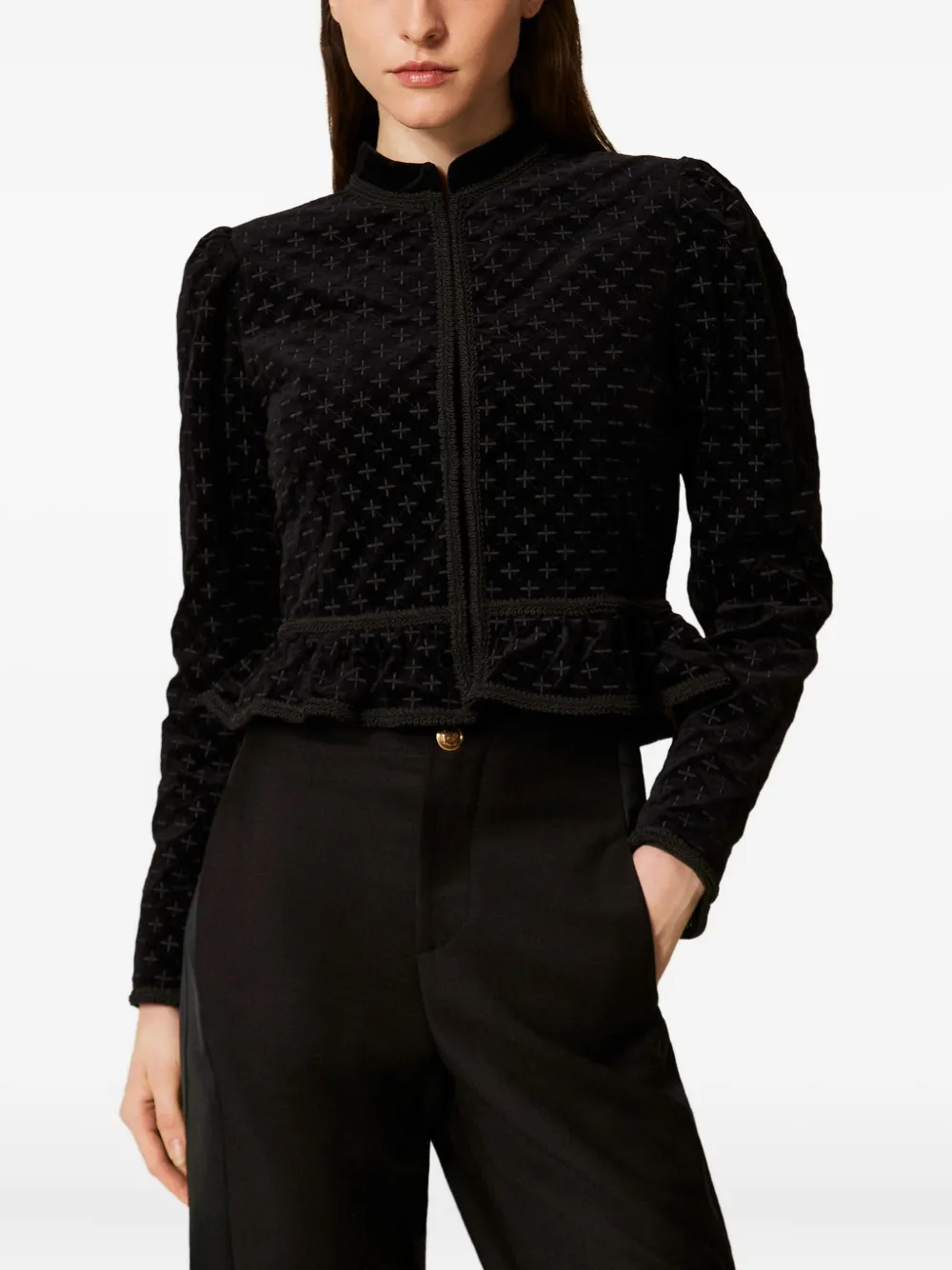  Twinset Embroidered Velvet Jacket - Black 