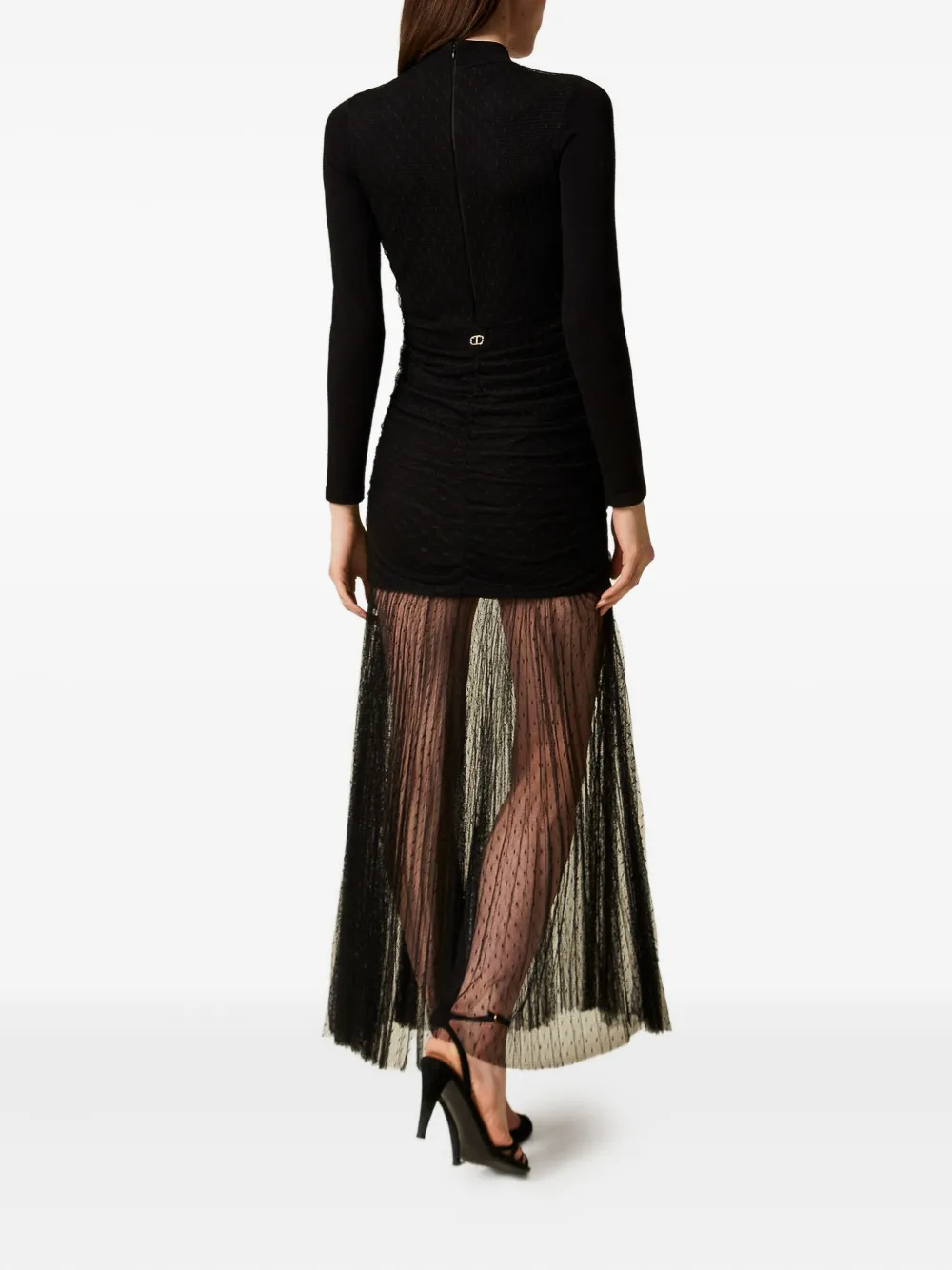 Twinset Robe Longue En Maille Et Tulle In Black