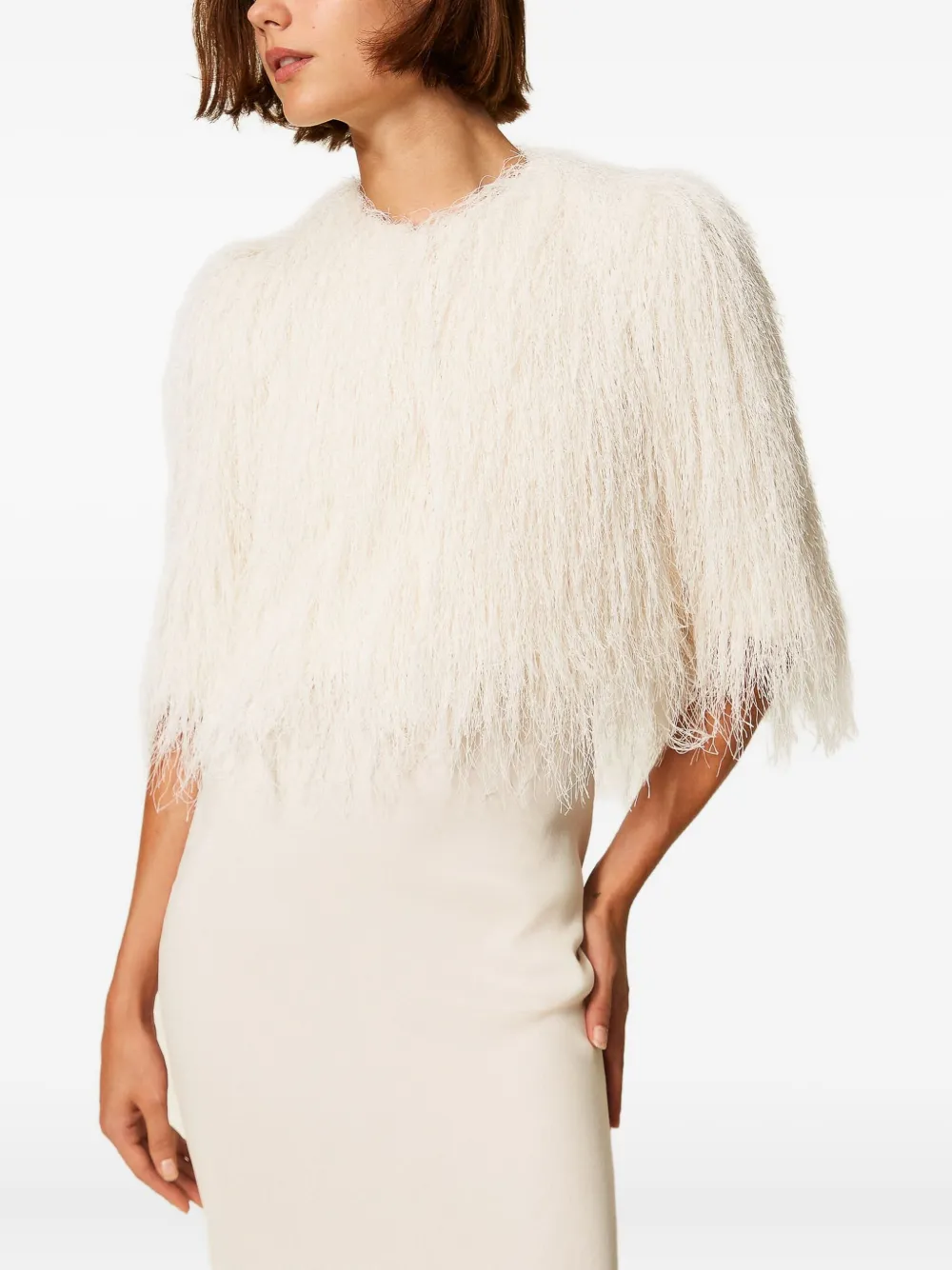 Twinset Fringe-trimmed Jacket In Neutral