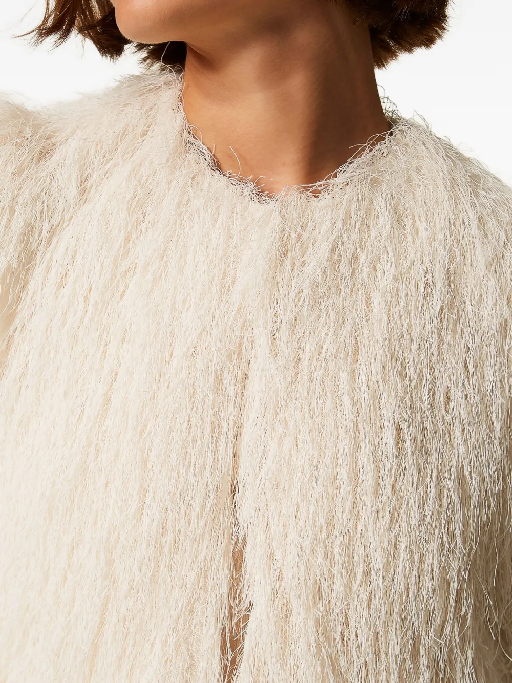 Twinset Fringe-trimmed Jacket In Neutral
