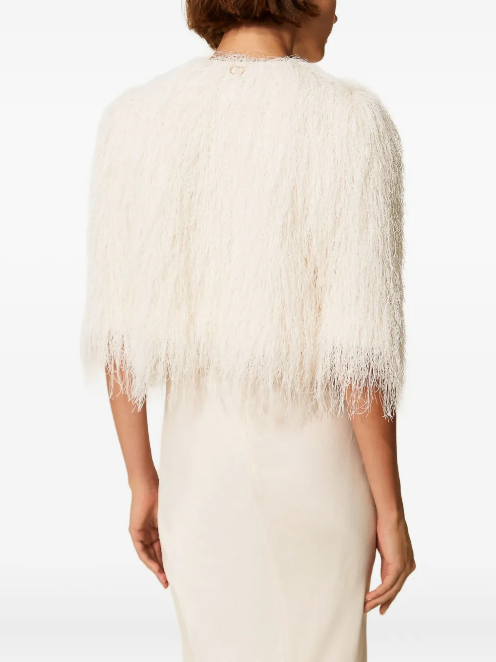 Twinset Fringe-trimmed Jacket In Neutral