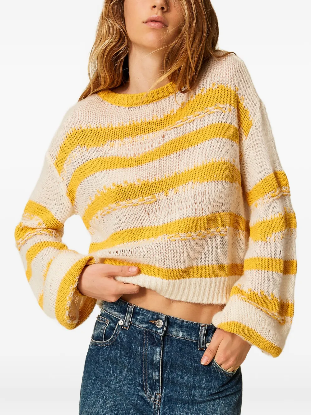 TWINSET Gestreepte trui met ballonmouwen Wit