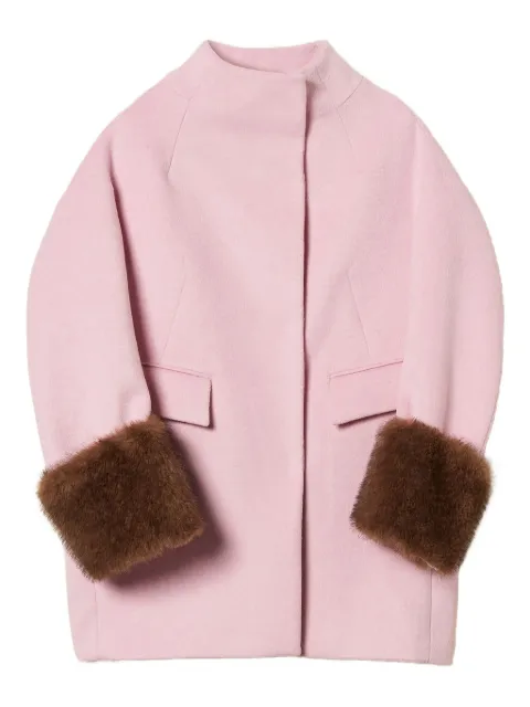 TWINSET faux-fur cuffed single-breasted coat