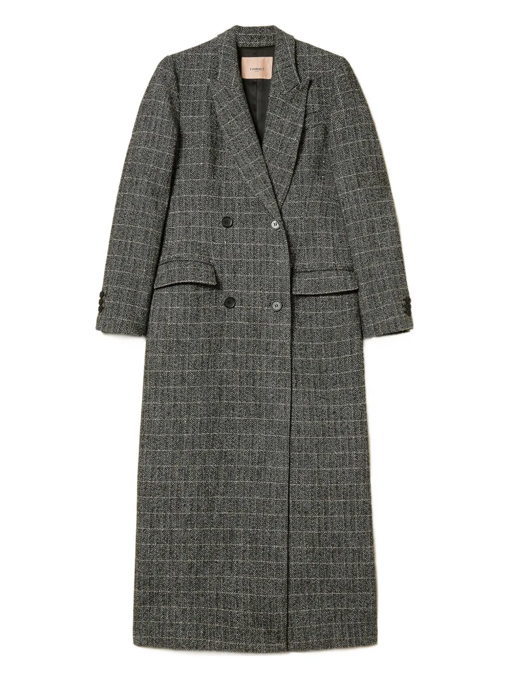TWINSET checked-print double-breasted coat | Black | Image 1