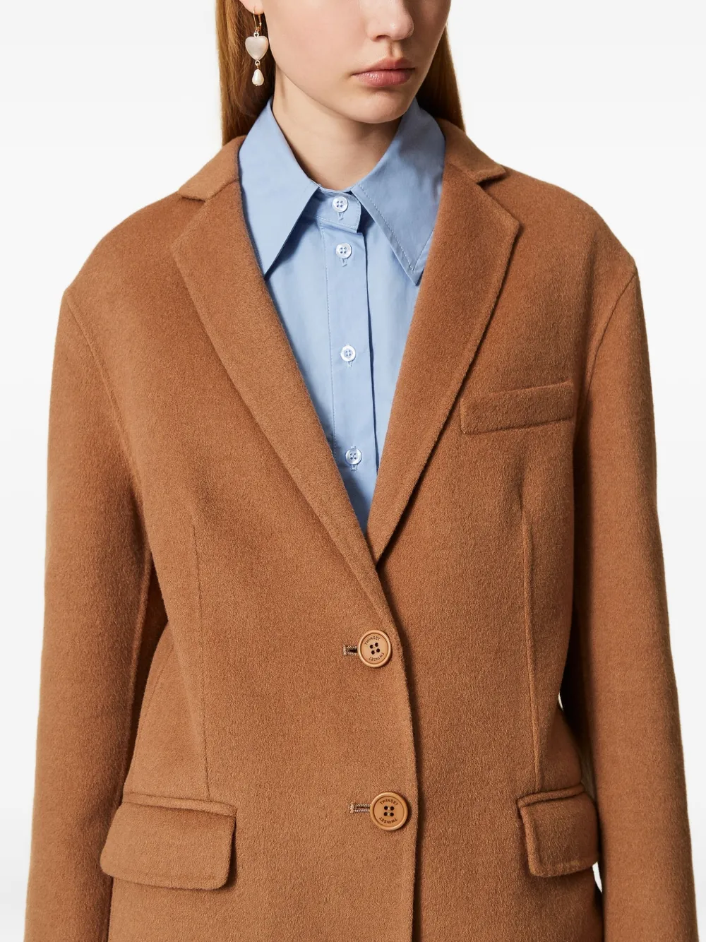 Twinset Single-breasted Wool Coat In Brown