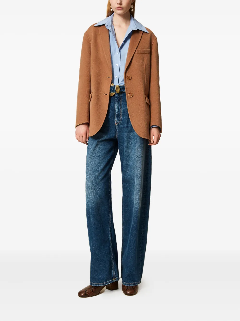 Twinset Single-breasted Wool Coat In Brown