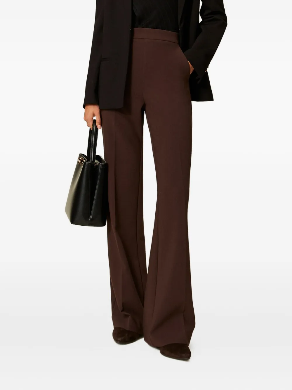 Twinset High-waisted Flared Trousers In Brown